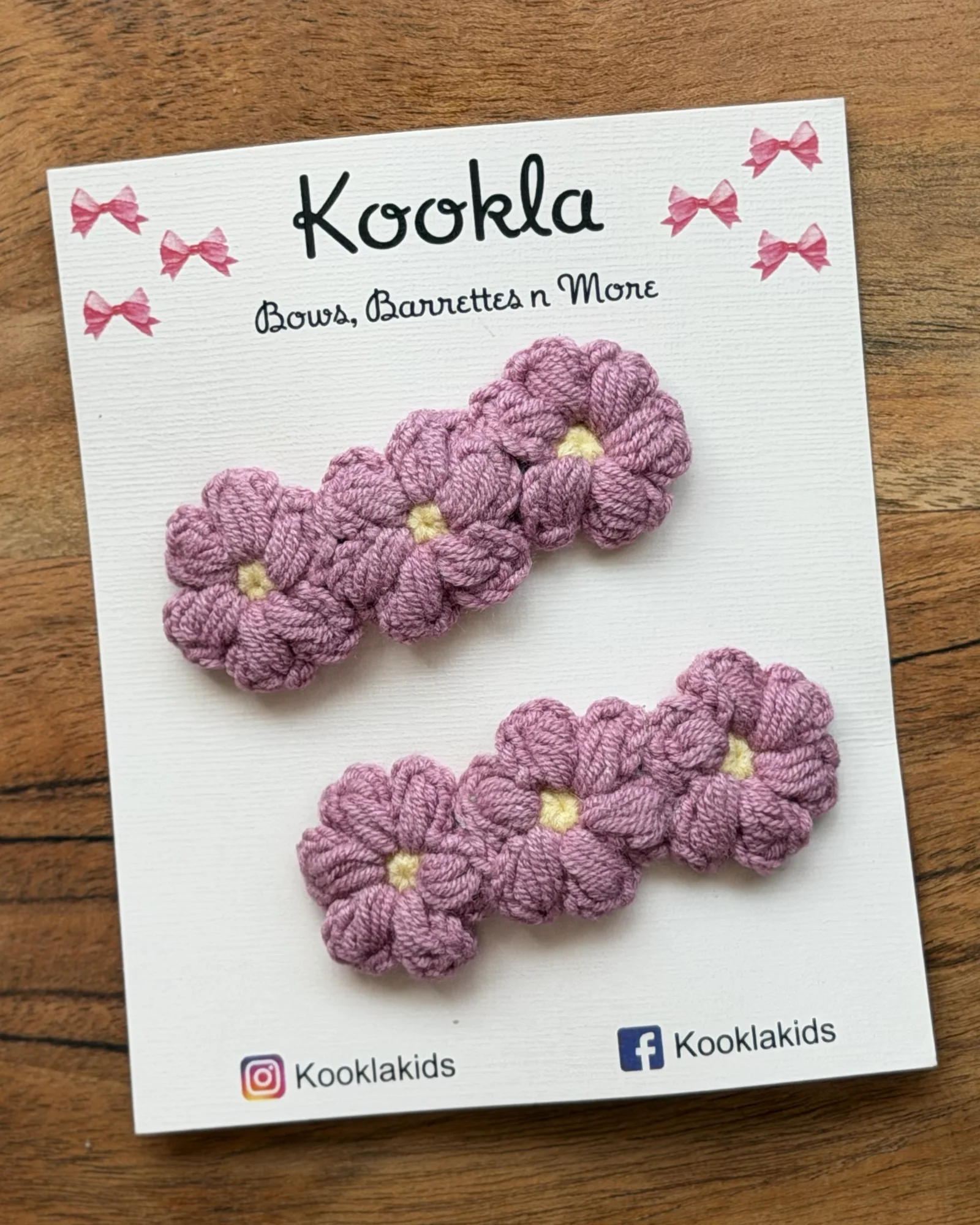 Crochet Flower Clips (Pair) — Mauve Pink
