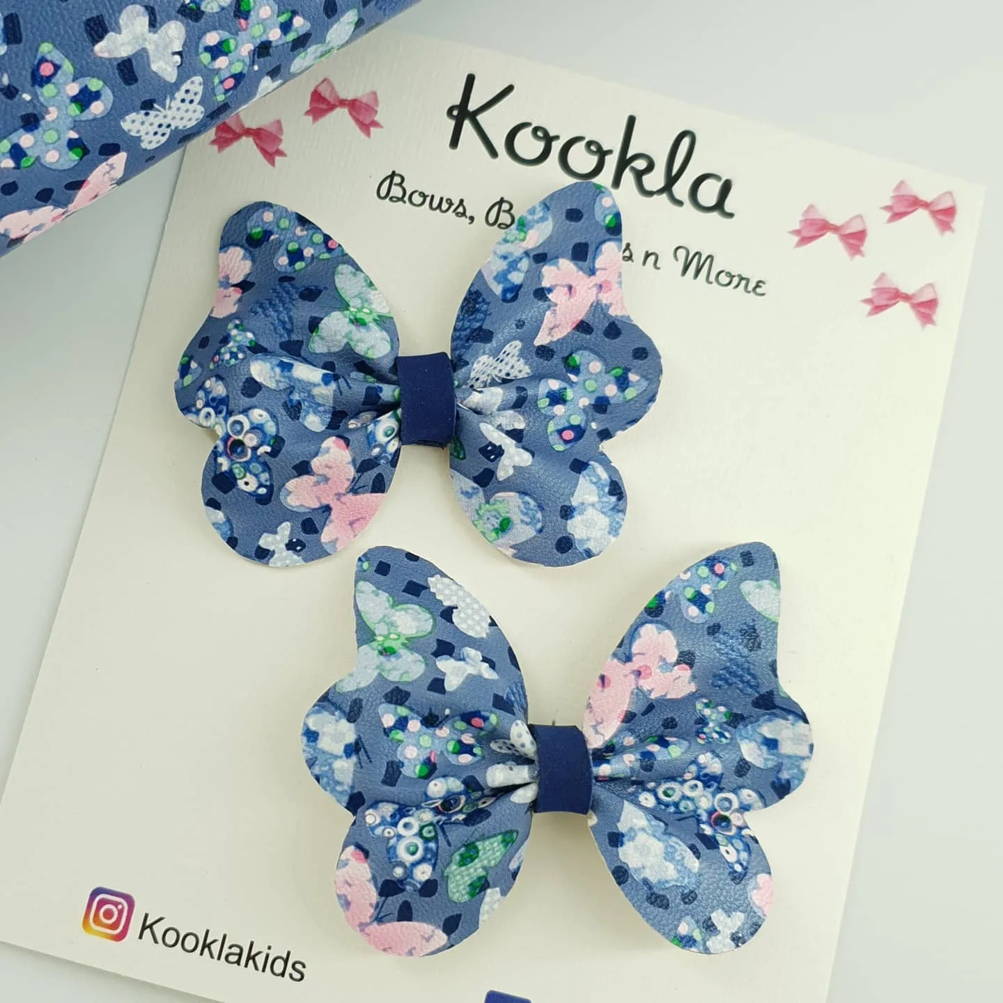 Printed Butterfly Bow Clip — Navy Floral Print