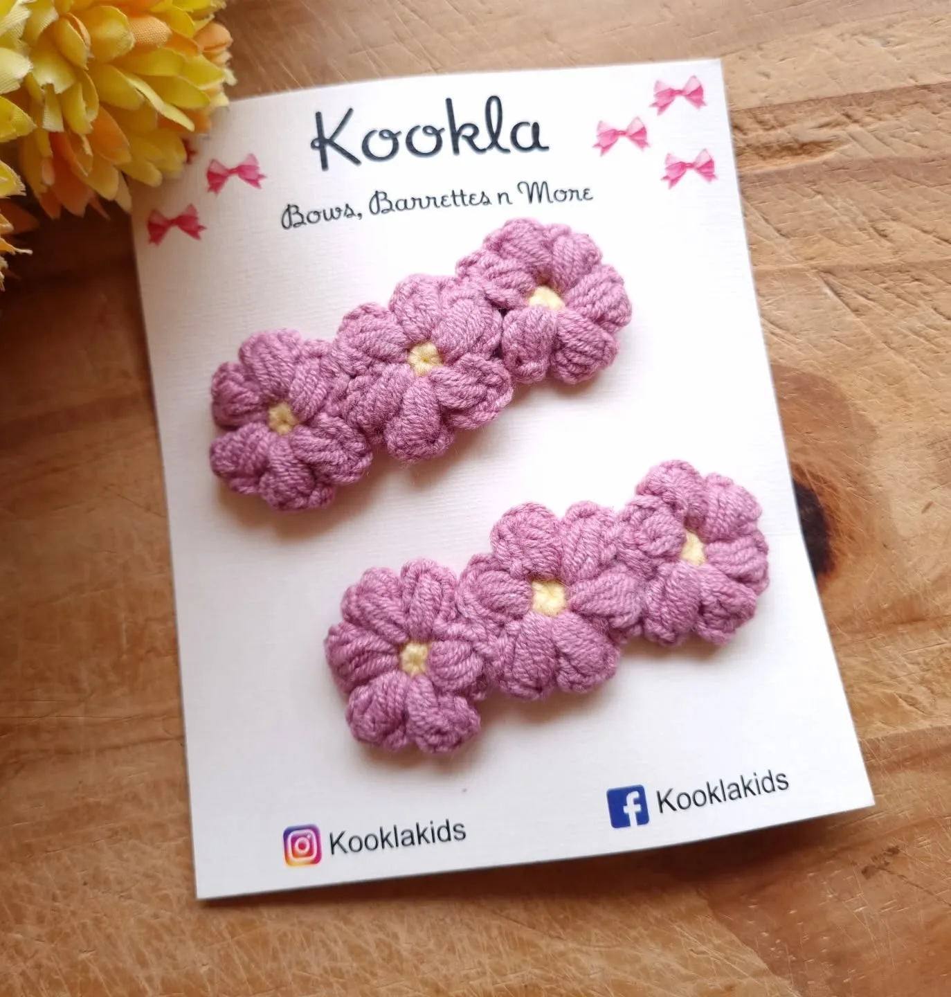 Crochet Flower Clips (Pair) — Mauve Pink