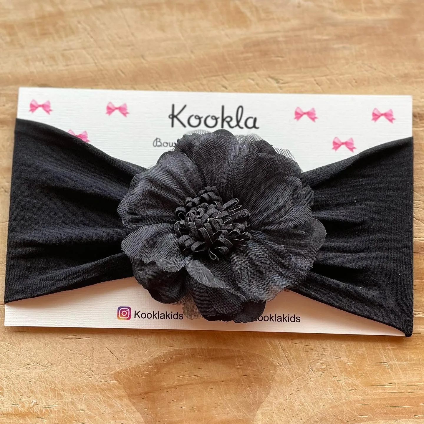 Large Chiffon Flower Wide Nylon Headband — Black