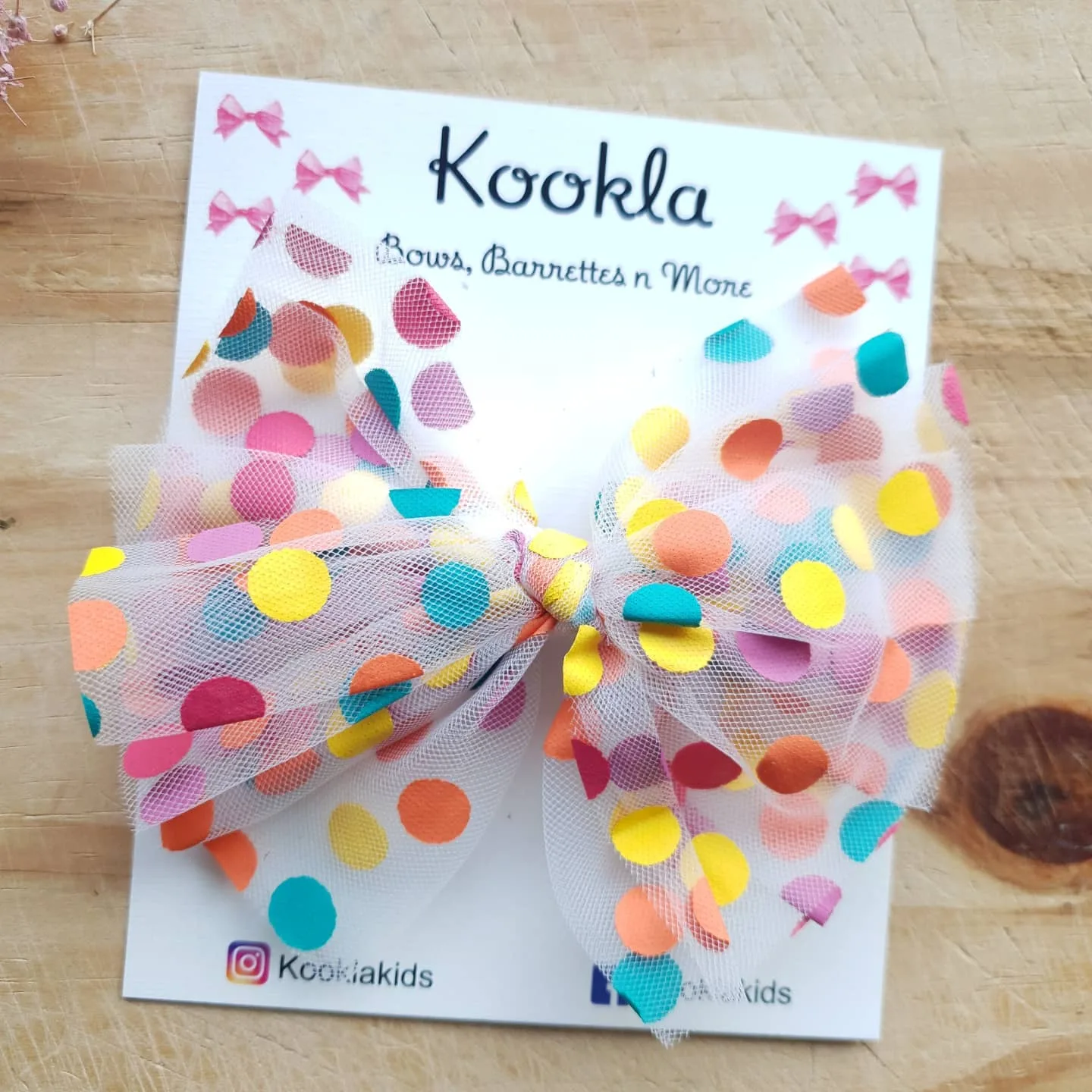 Tulle Polka Dot Bow Clip — White / Multicolour Dots