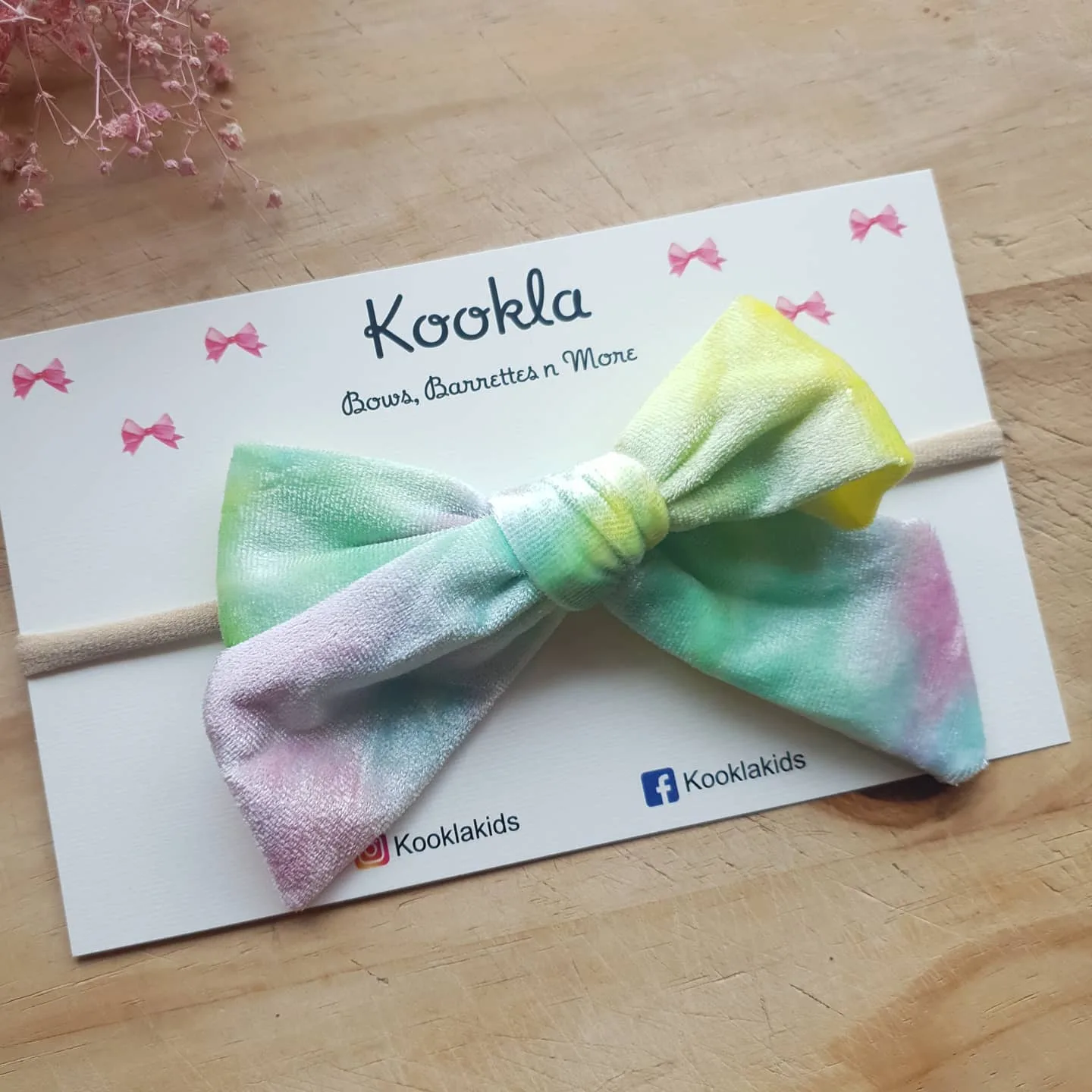 Tie Dye Velvet Sailor Bow Headband — Green / Yellow / Lilac Tie-Dye