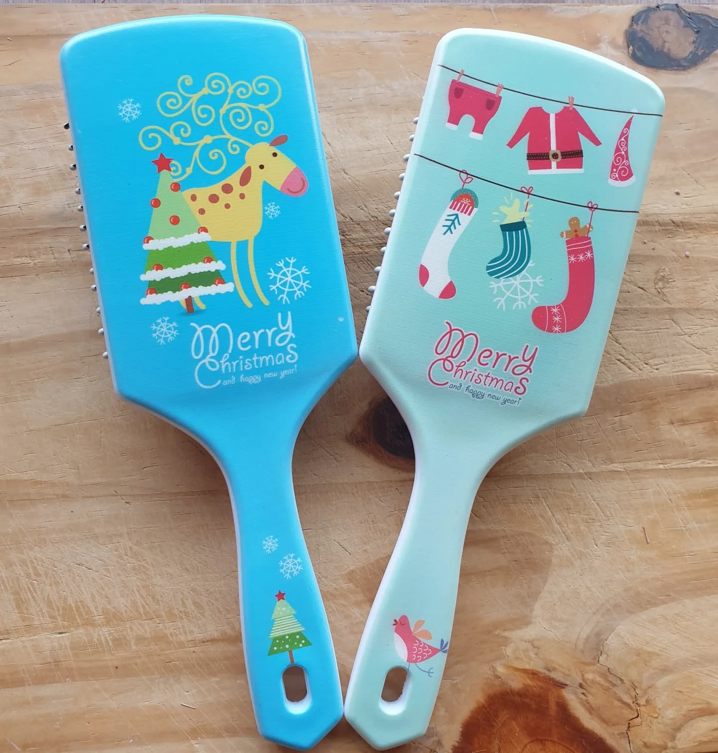 Christmas Paddle Hairbrush — Aqua