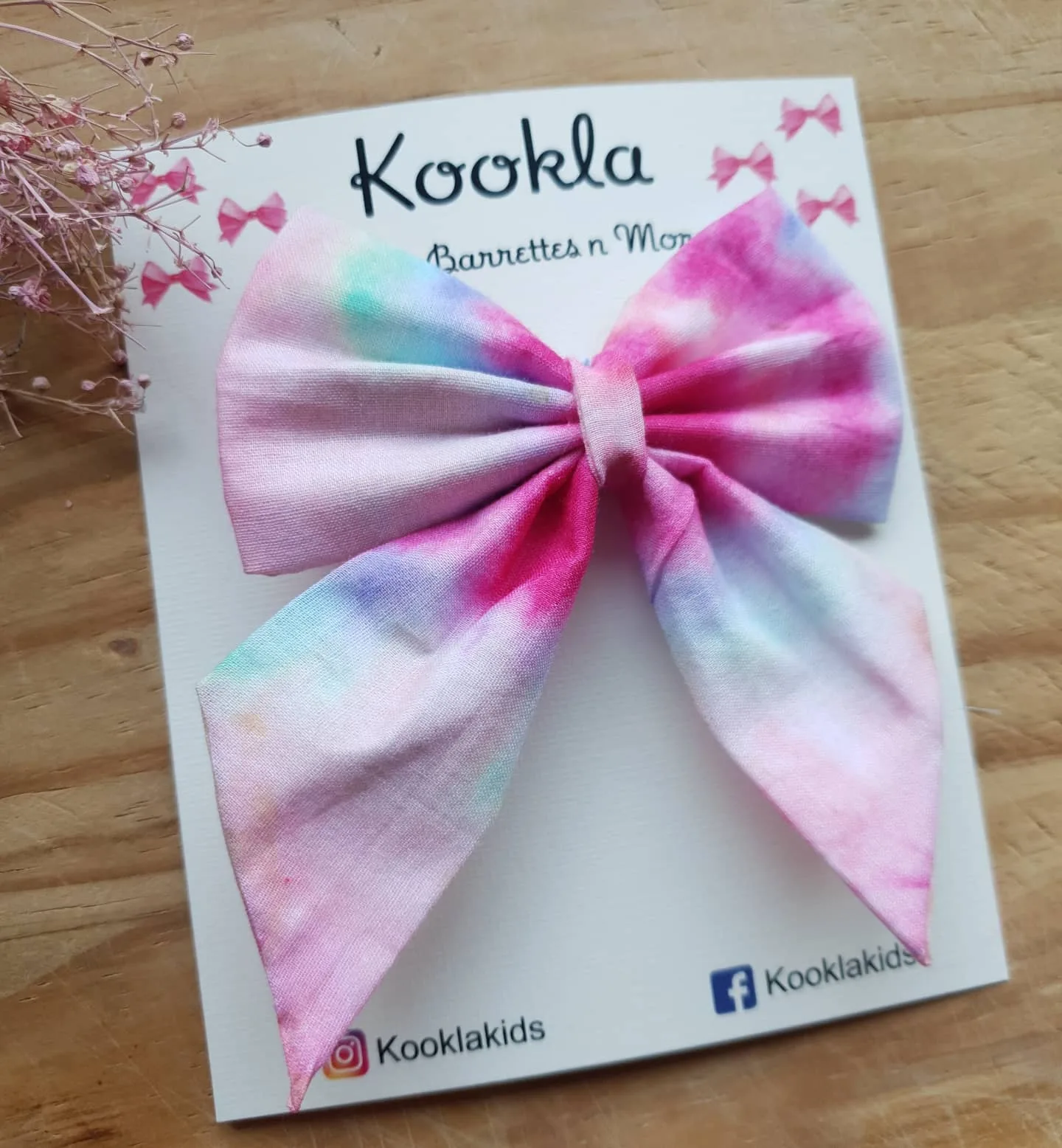 Tie Dye Cotton Sailor Bow Long Tail Bow — Pink / Blue Tie-Dye