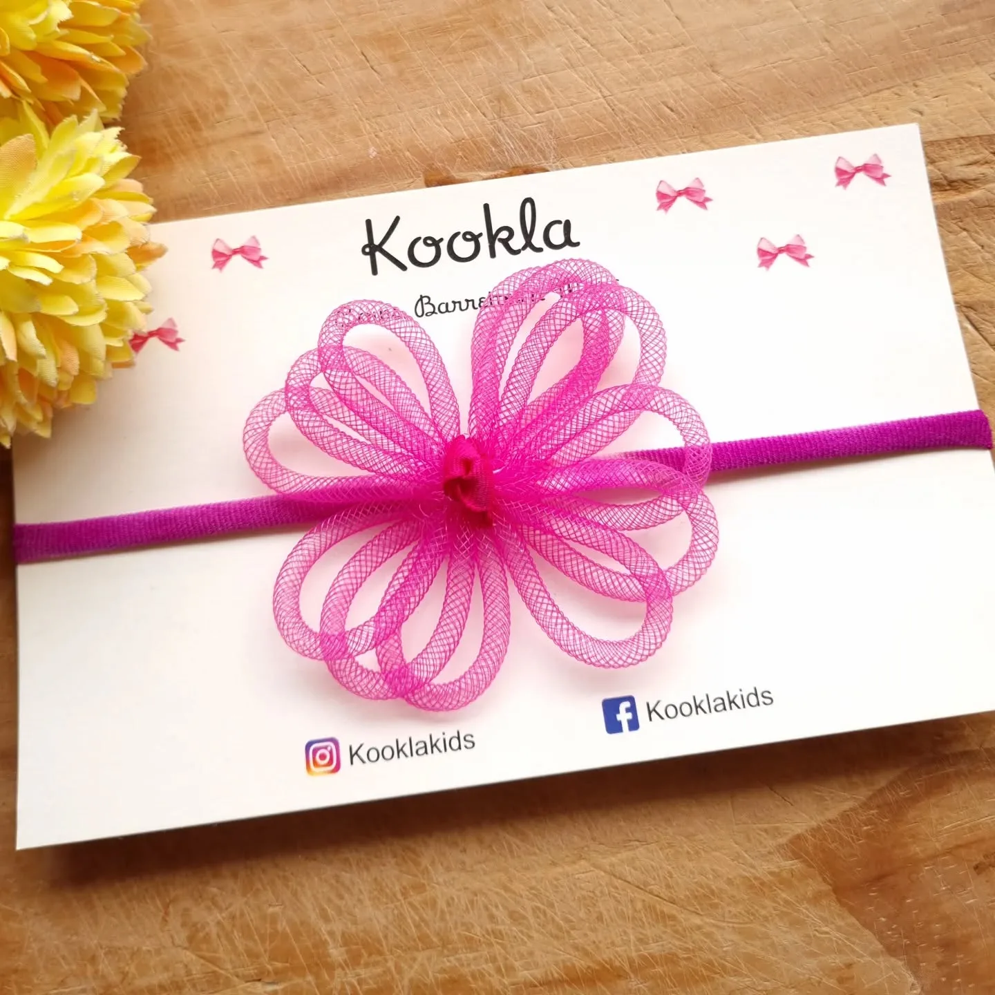 Crinoline Mesh Loop Flower Bow Headband — Fuchsia