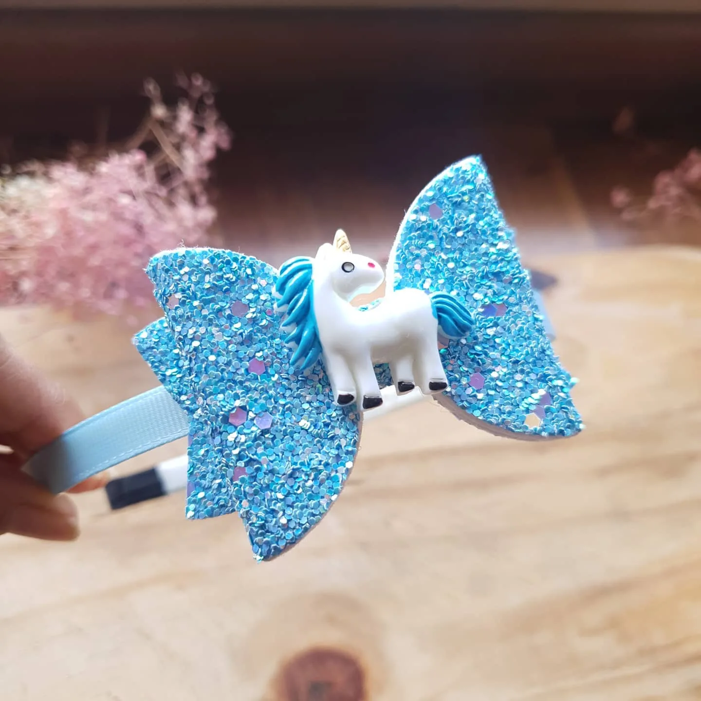 Glitter Bow Unicorn Alice Band — Blue