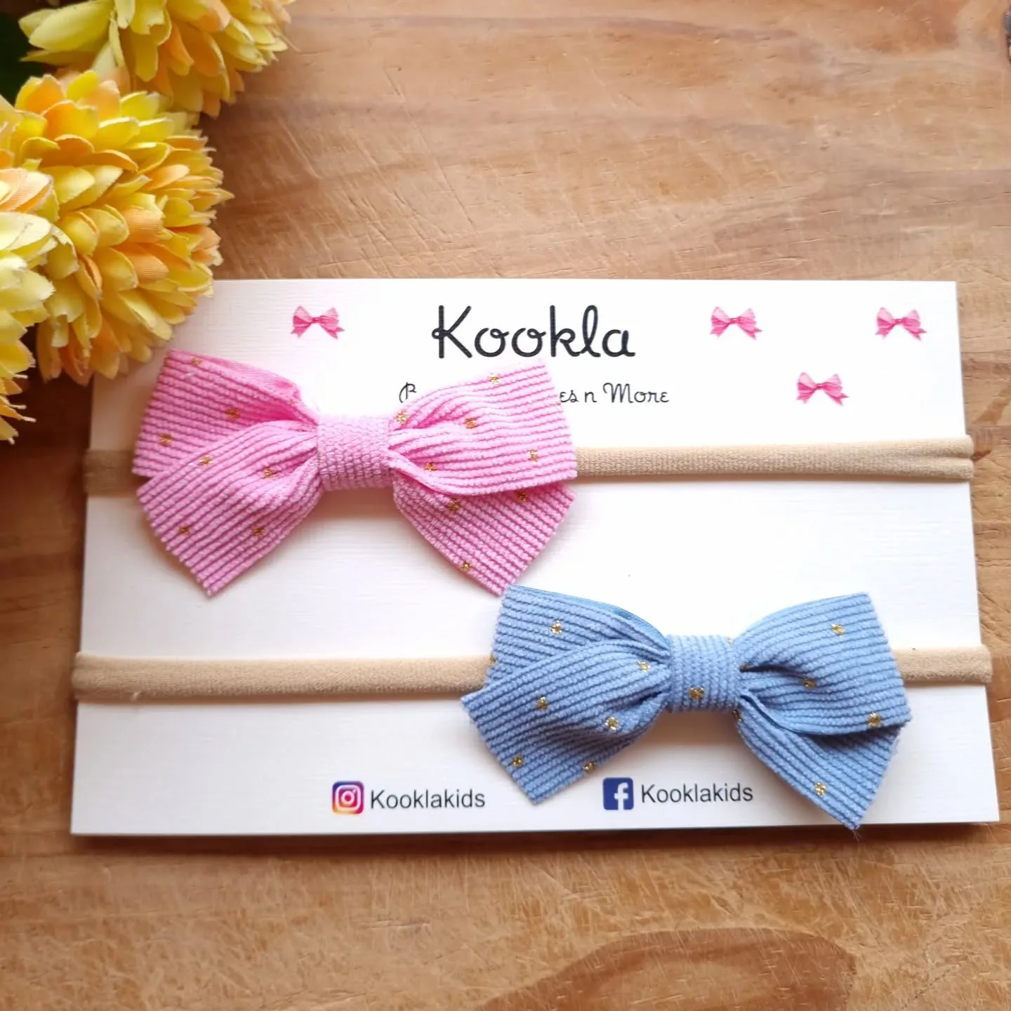 Glitter Dot Bow Headbands (Set of 2) — Pink + Sky Blue