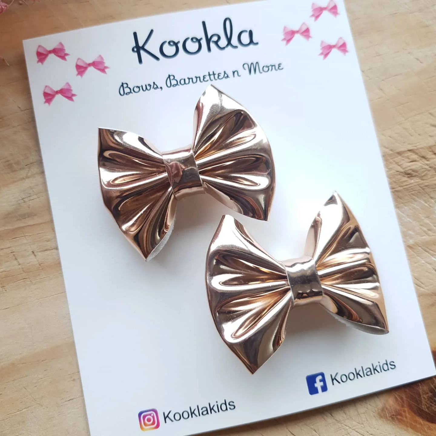 Metallic Foil Puffy Bow Clip (Pair) — Rose Gold