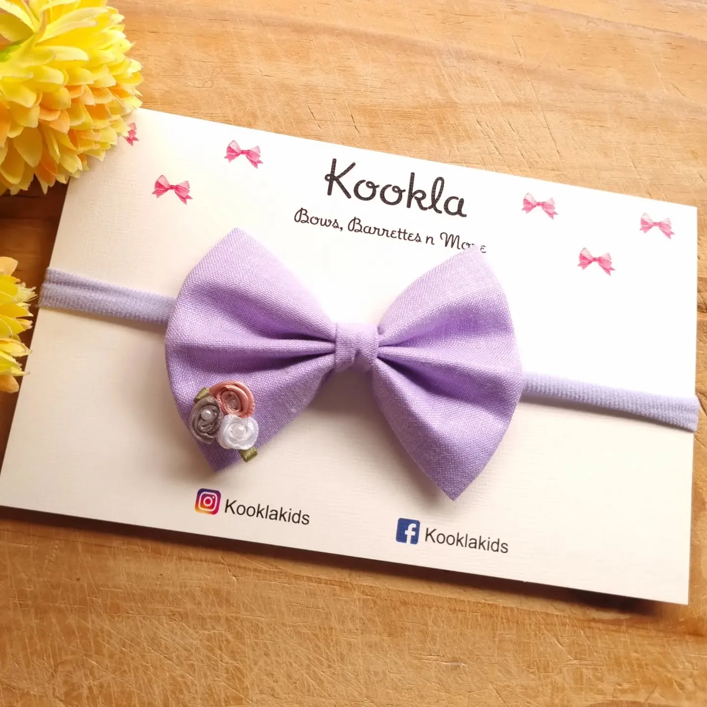Cotton Fabric Bow Mini Satin Headband — Lilac