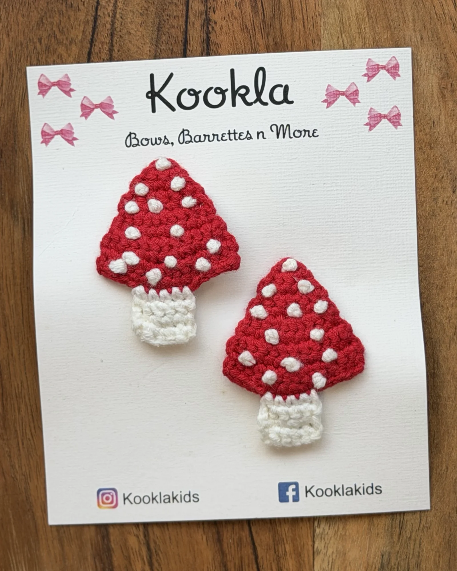Crochet Mushroom Clips (Pair) — Red / White