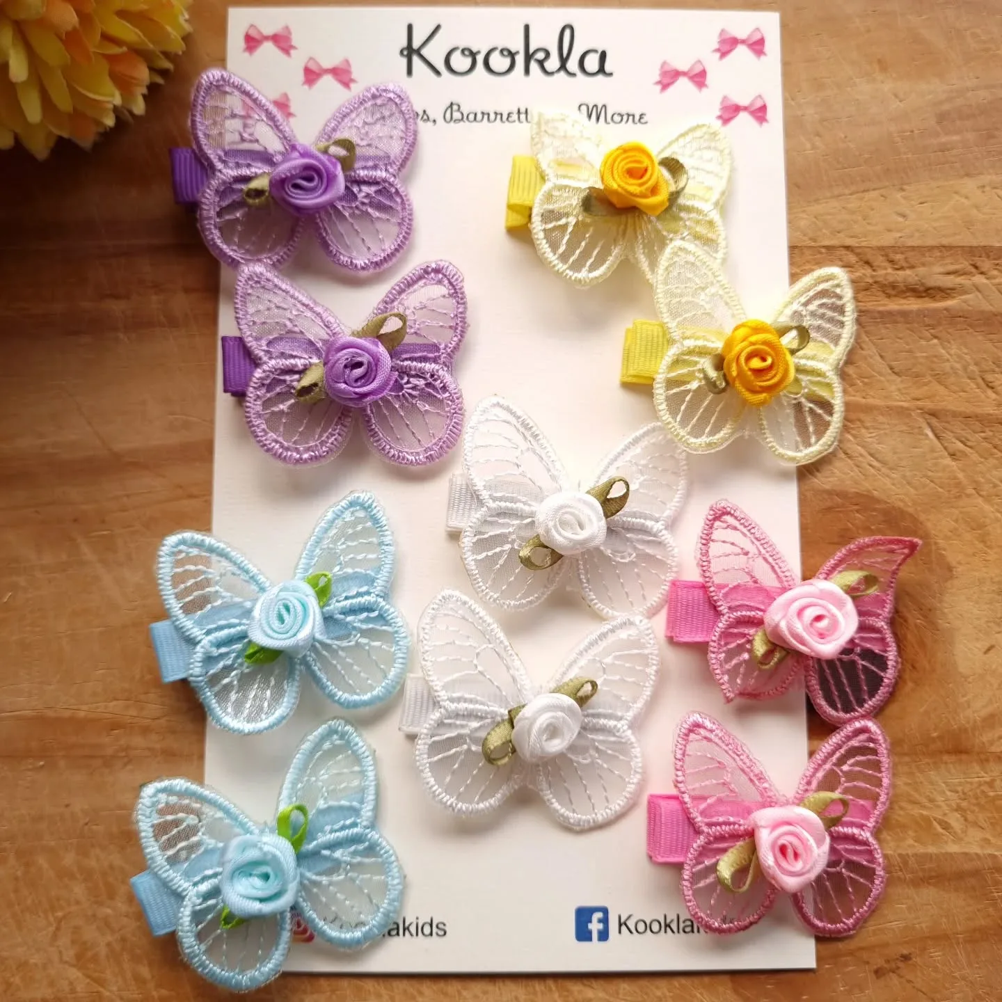 Lace Butterfly Rose Clips (Pair) — Pink