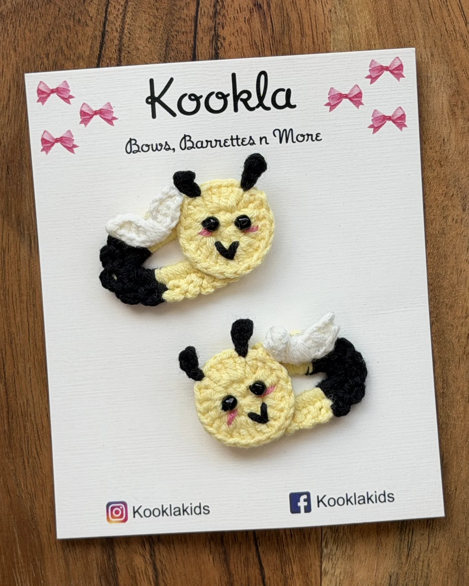 Crochet Bee Clips (Pair) — Yellow / Black