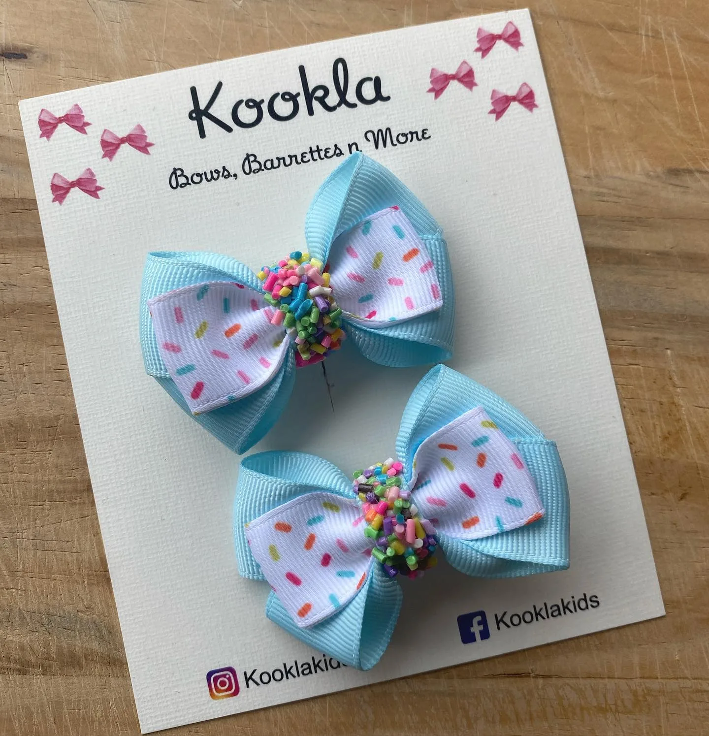 Sprinkle Print Grosgrain Bow Clip (Pair) — Sky Blue / White Sprinkle
