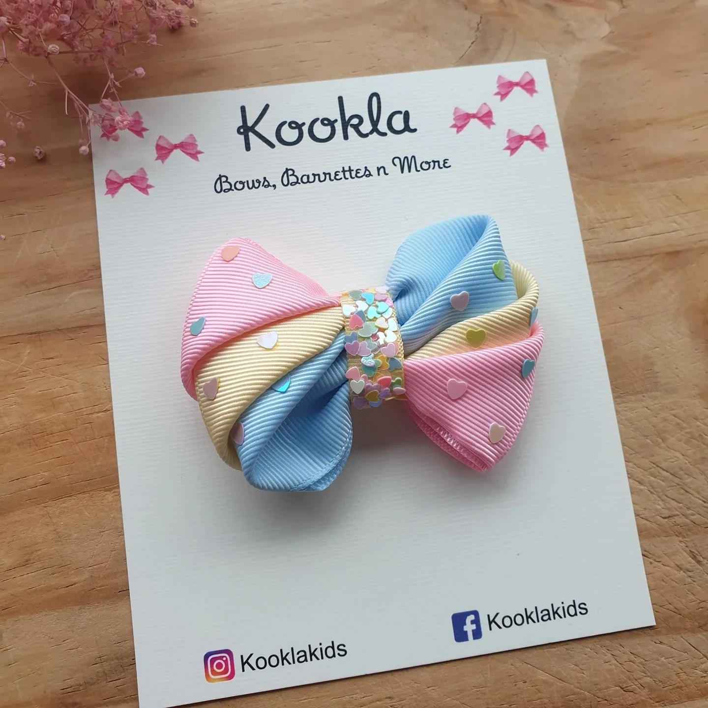 Pastel Colour Block Layered Grosgrain Clip — Pastel Pink / Blue / Yellow