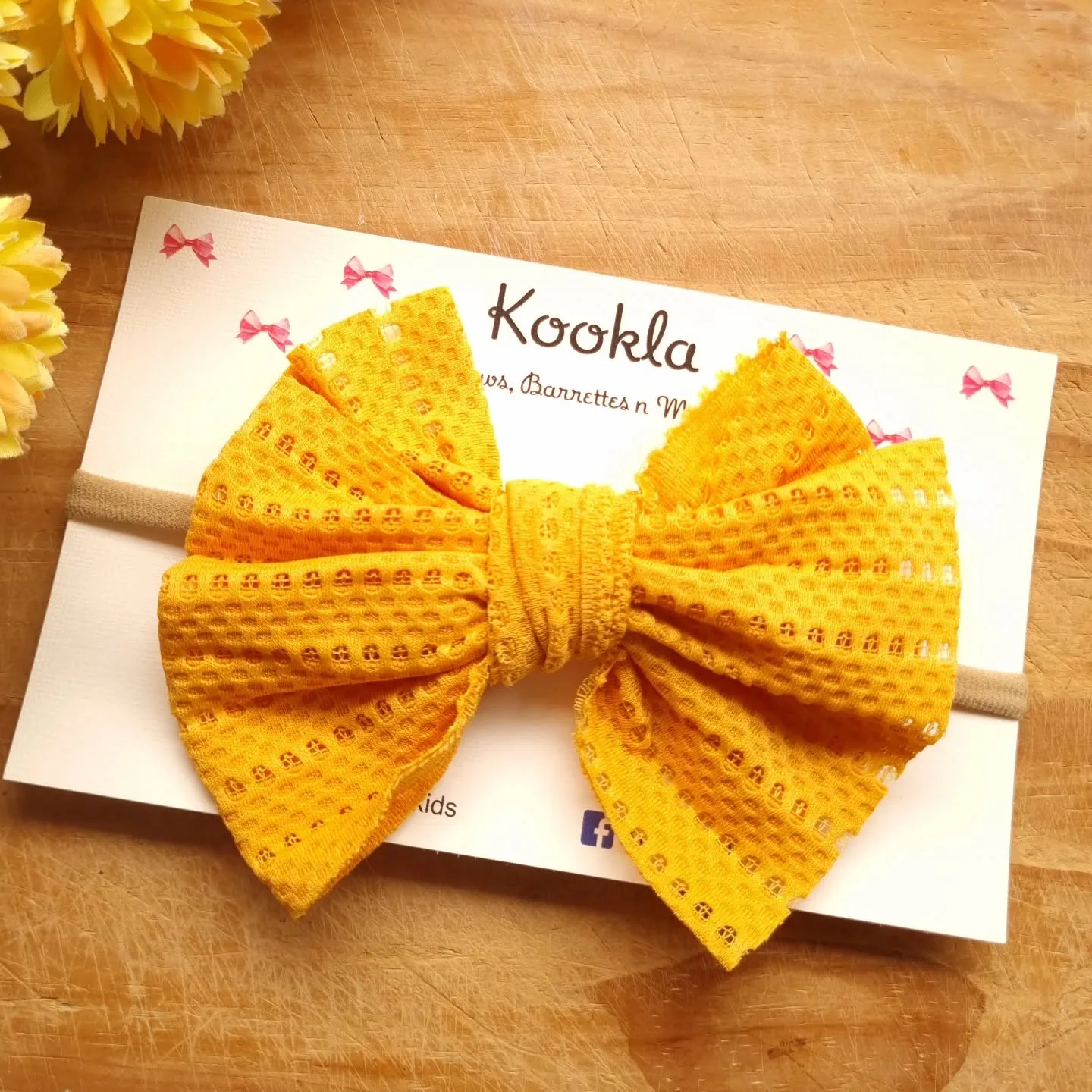 Big Waffle Texture Fabric Bow Headband — Mustard