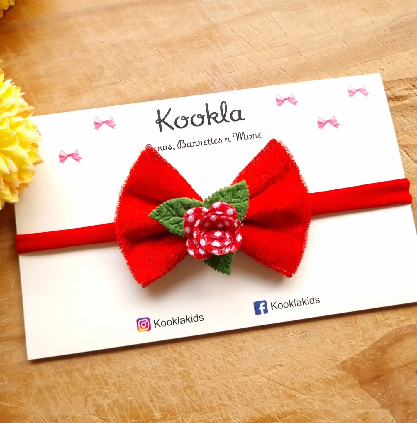Red Felt Bow Holly Leaves Headband — Red / Green