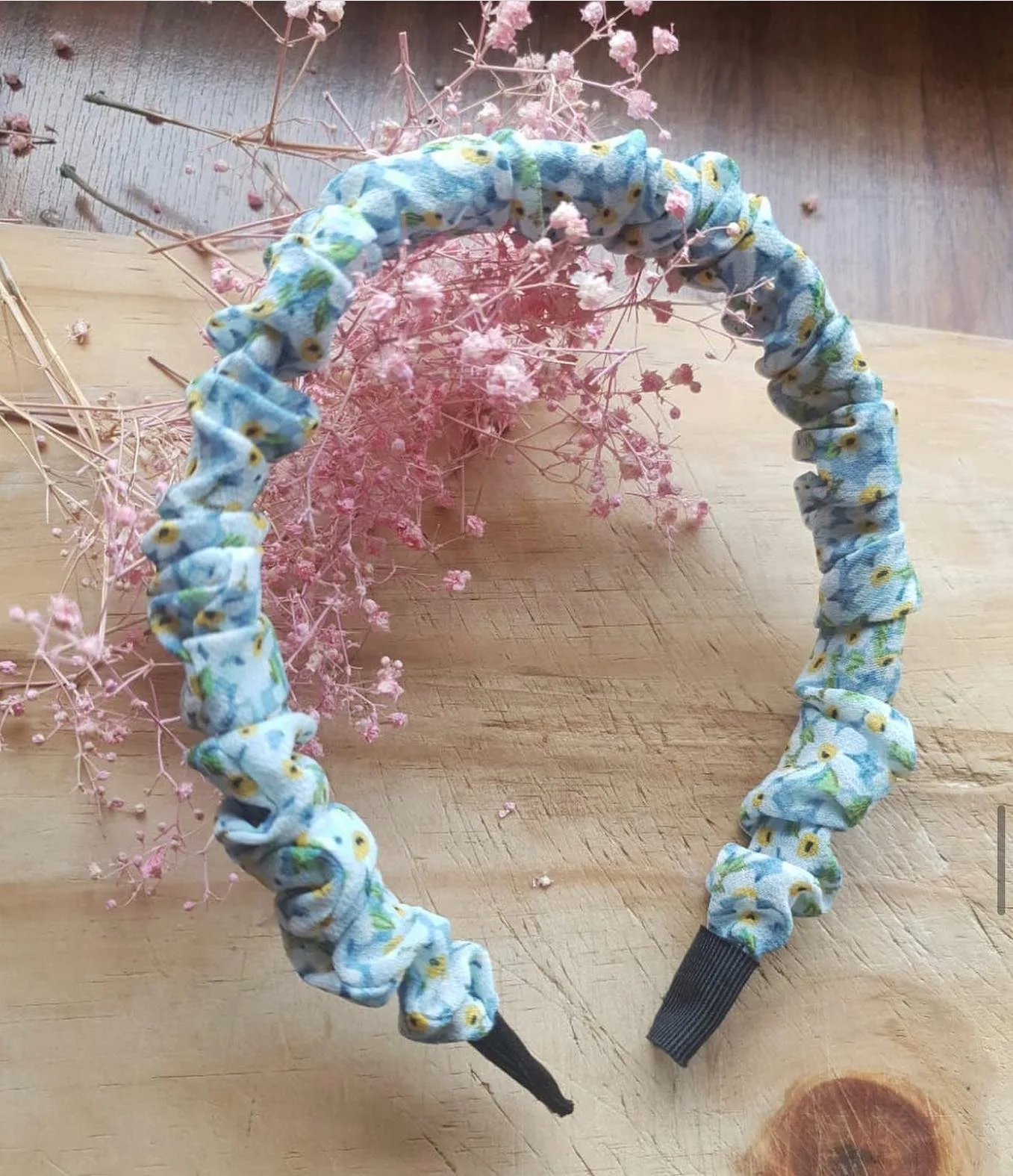 Ruched Print Scrunchie Alice Band — Blue Ditsy Floral