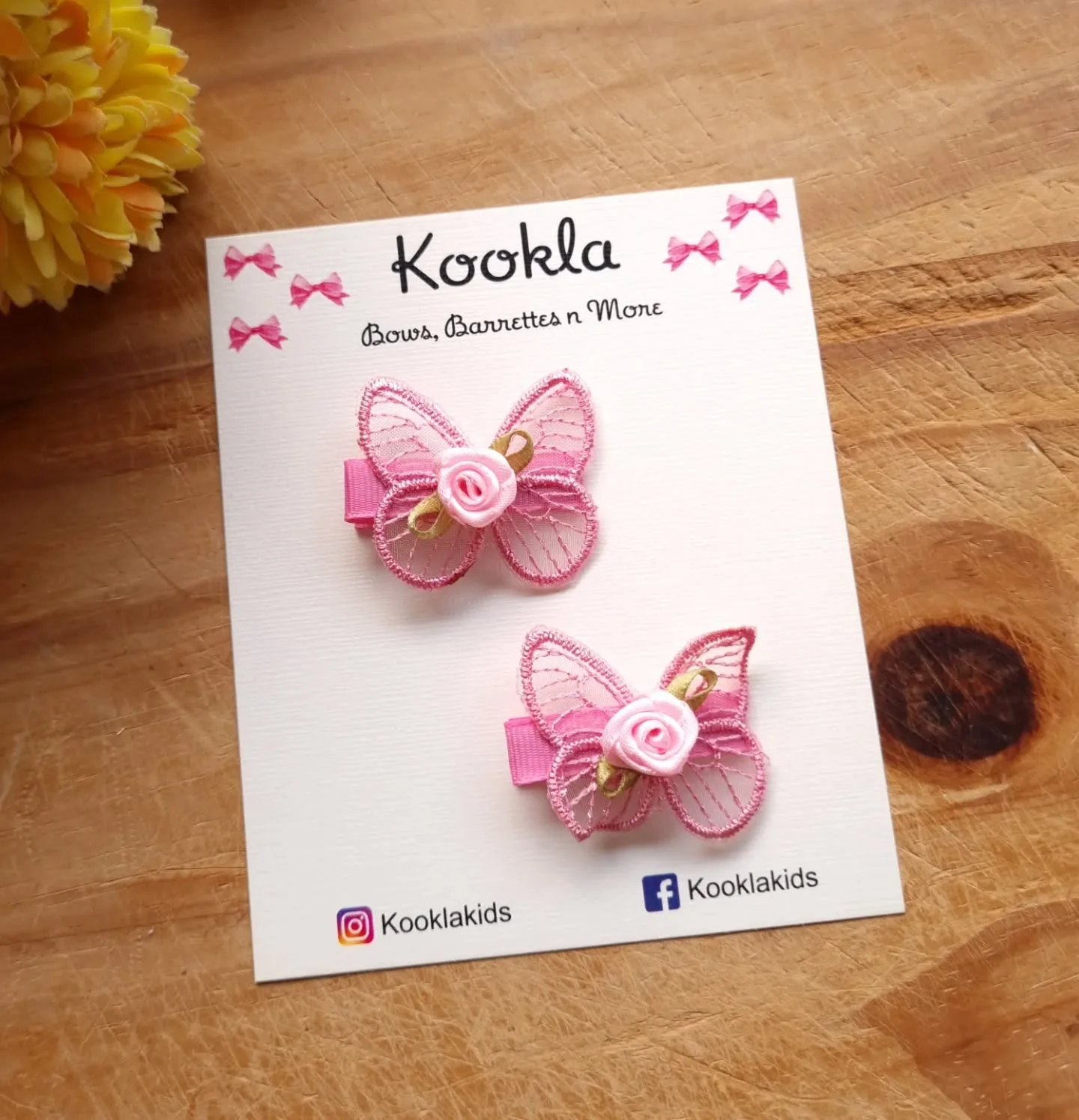Lace Butterfly Rose Clips (Pair) — Pink