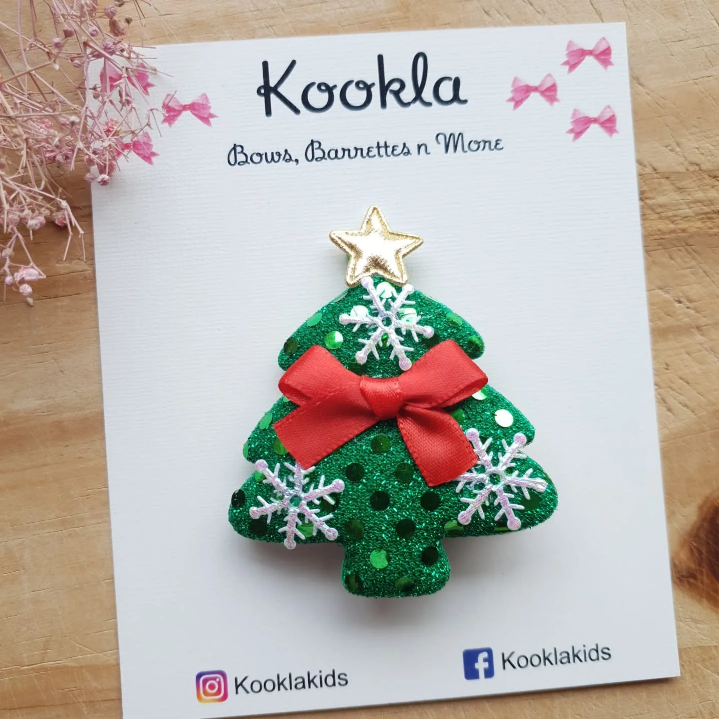 Glitter Christmas Tree Clip with Red Bow — Green / Red / White