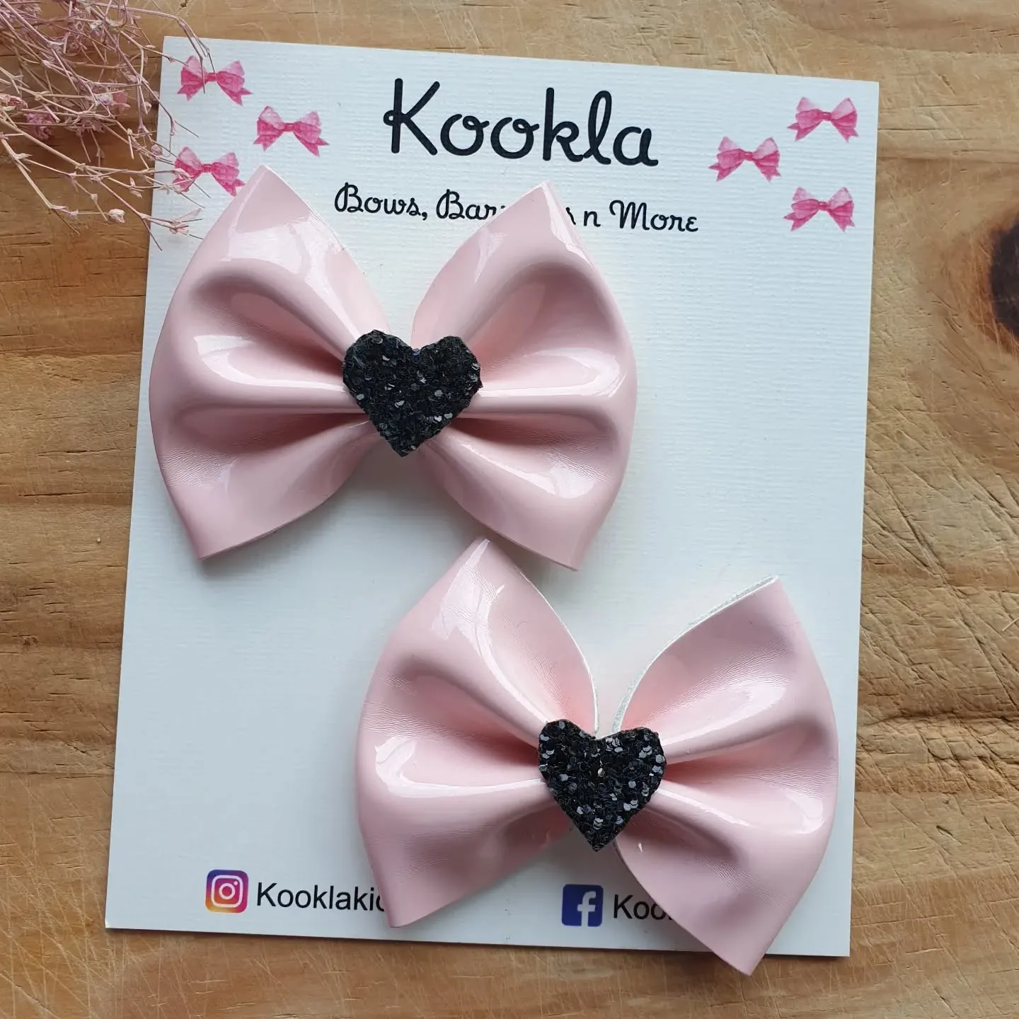 Patent Faux Leather Bow Glitter Clip (Pair) — Pink / Black