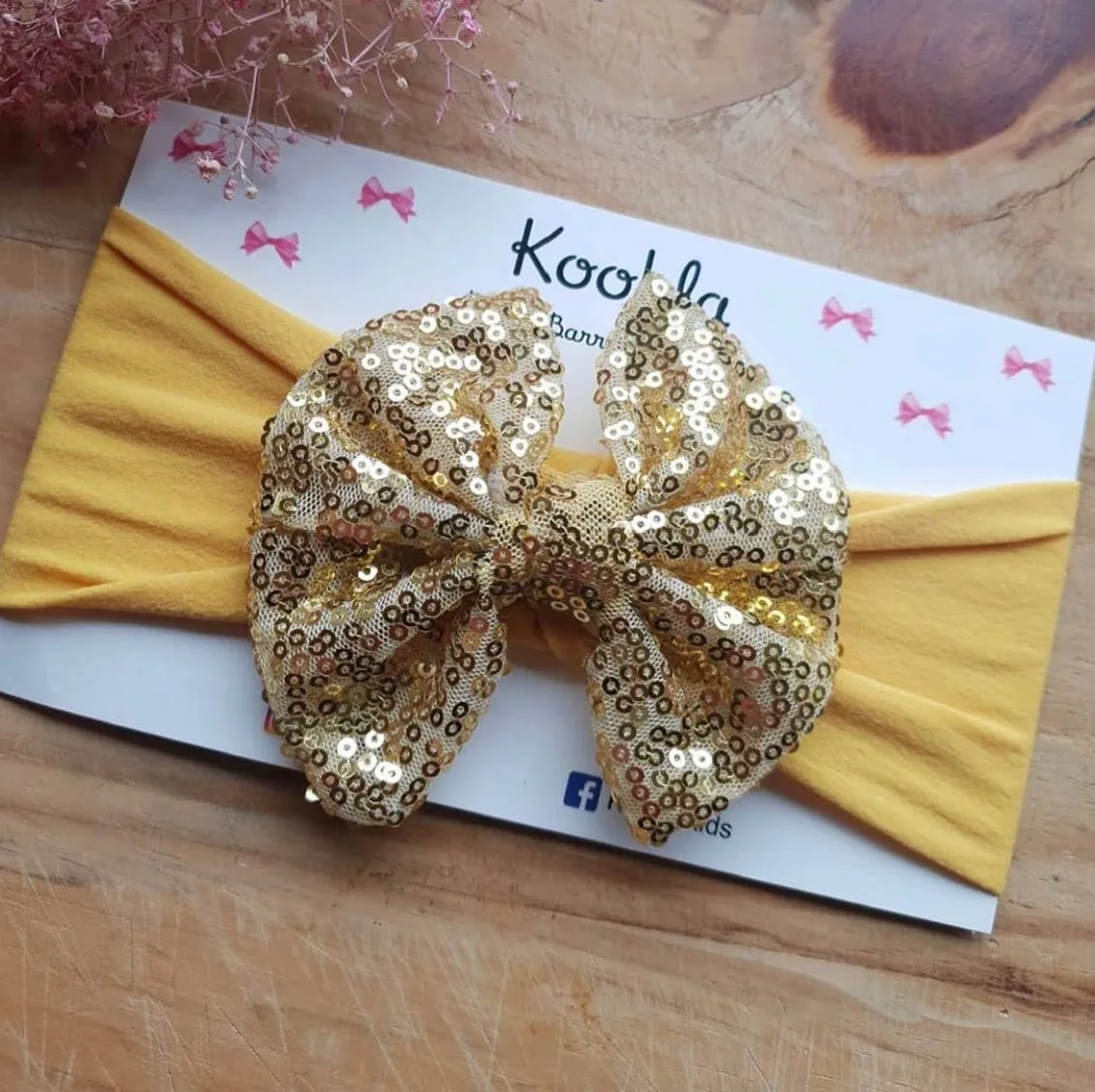 Sequin Bow Wide Headband — Gold / Mustard