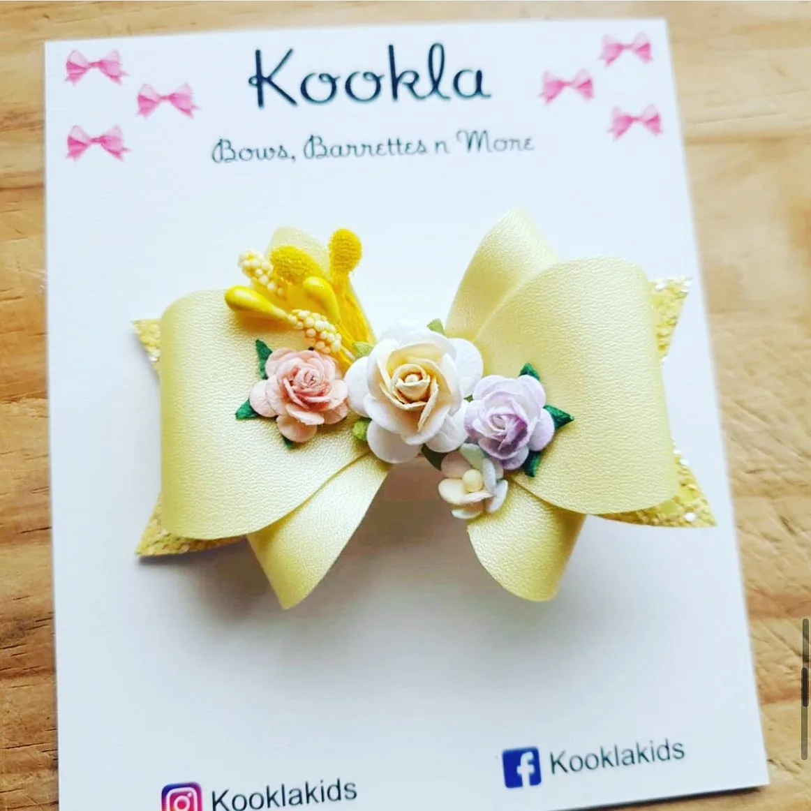 Faux Leather Bow Flower Cluster Clip — Lemon Yellow