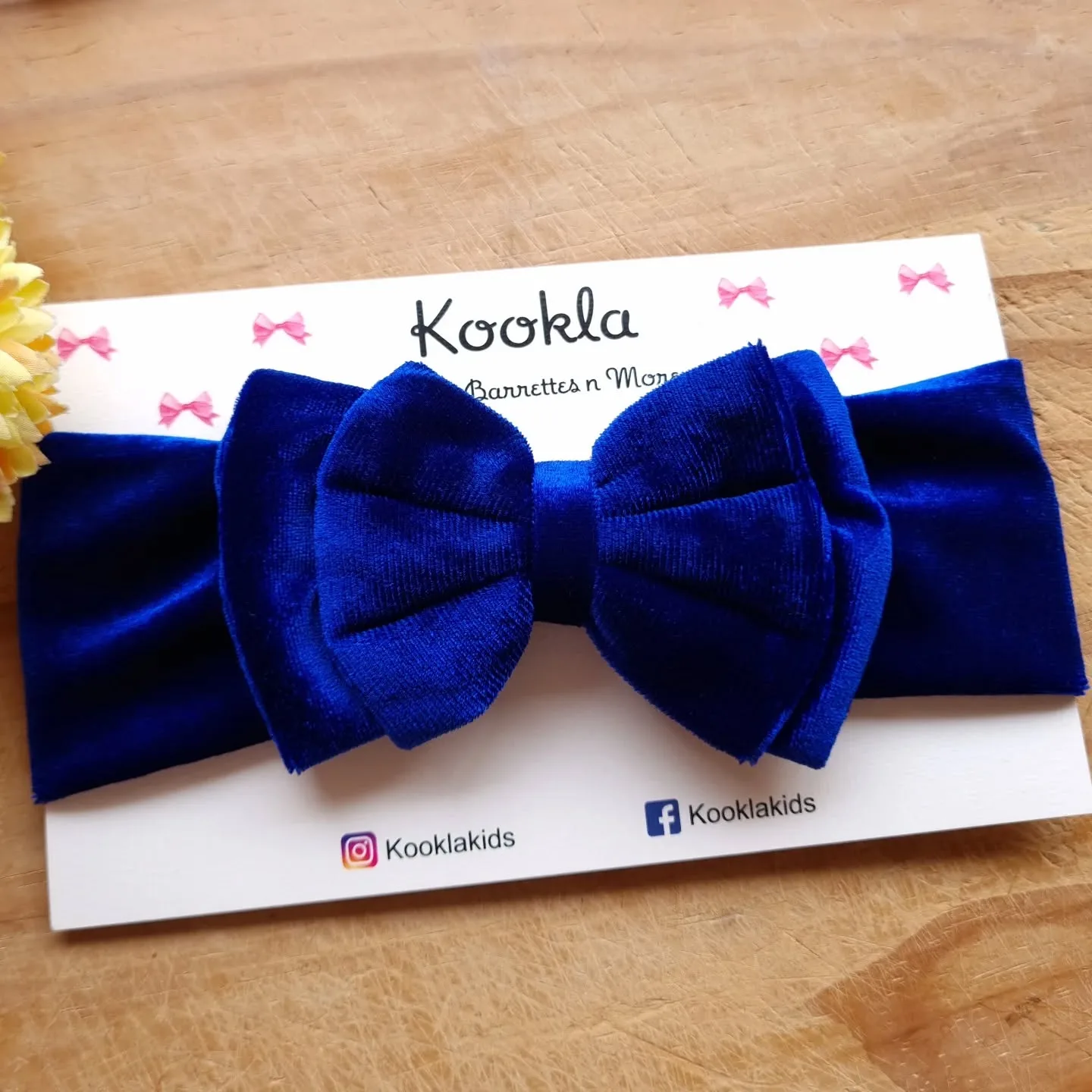 Velvet Double Layer Bow Wide Headband — Royal Blue