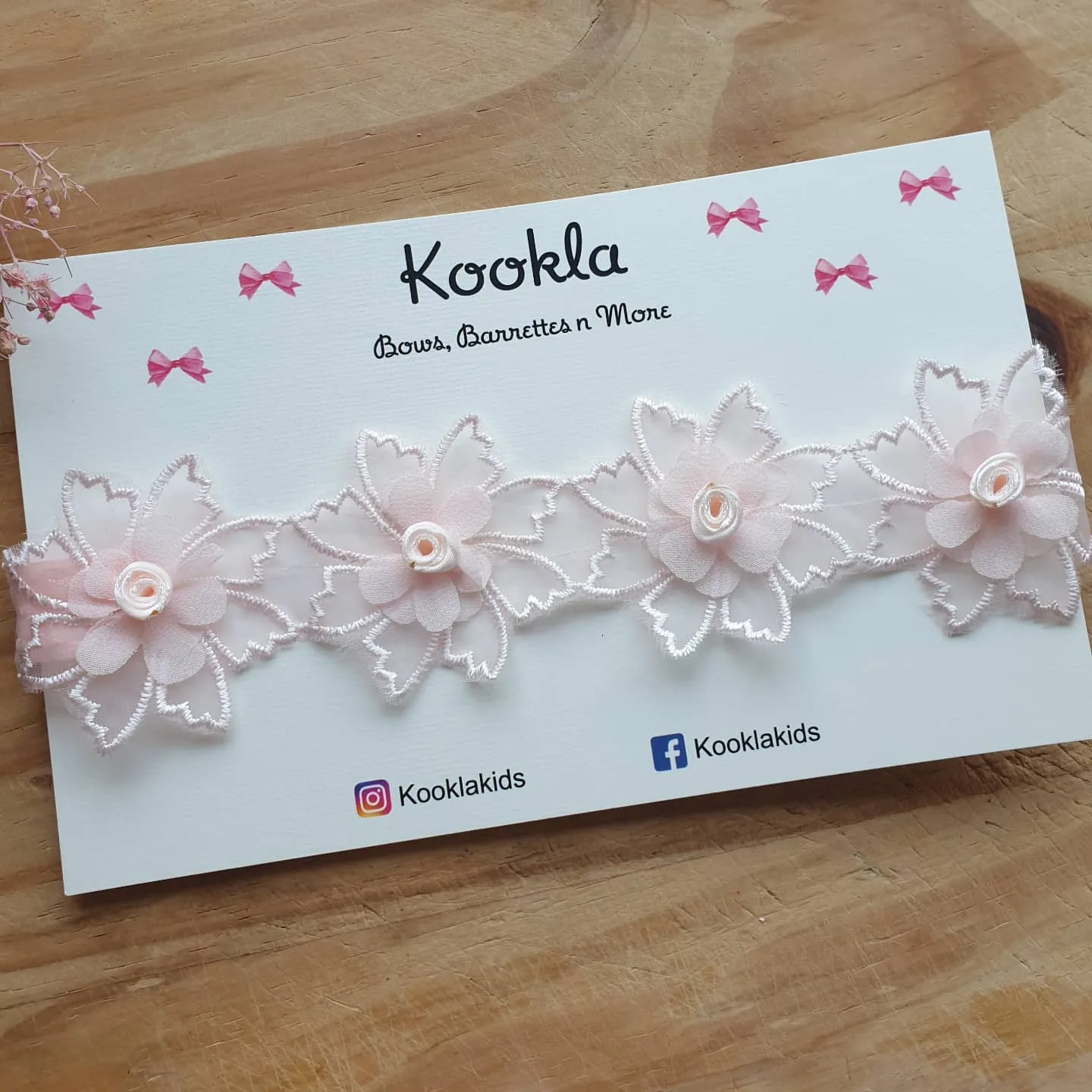 Organza 3D Flower Lace Headband — Pale Pink