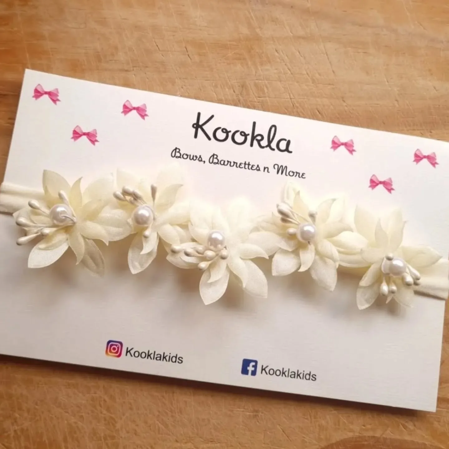 Ivory Satin Flower Crown Pearl Headband — Ivory