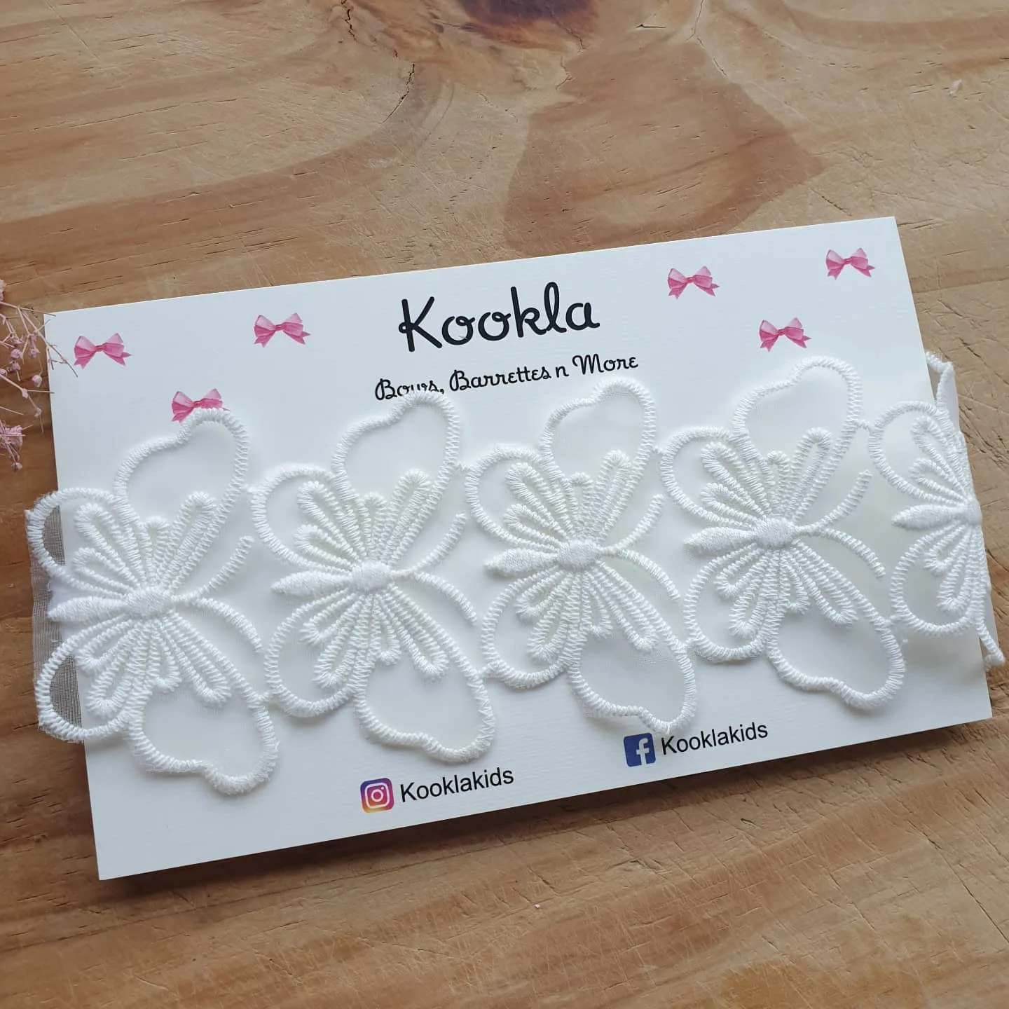 Lace Flower Trim Stretch Headband — White