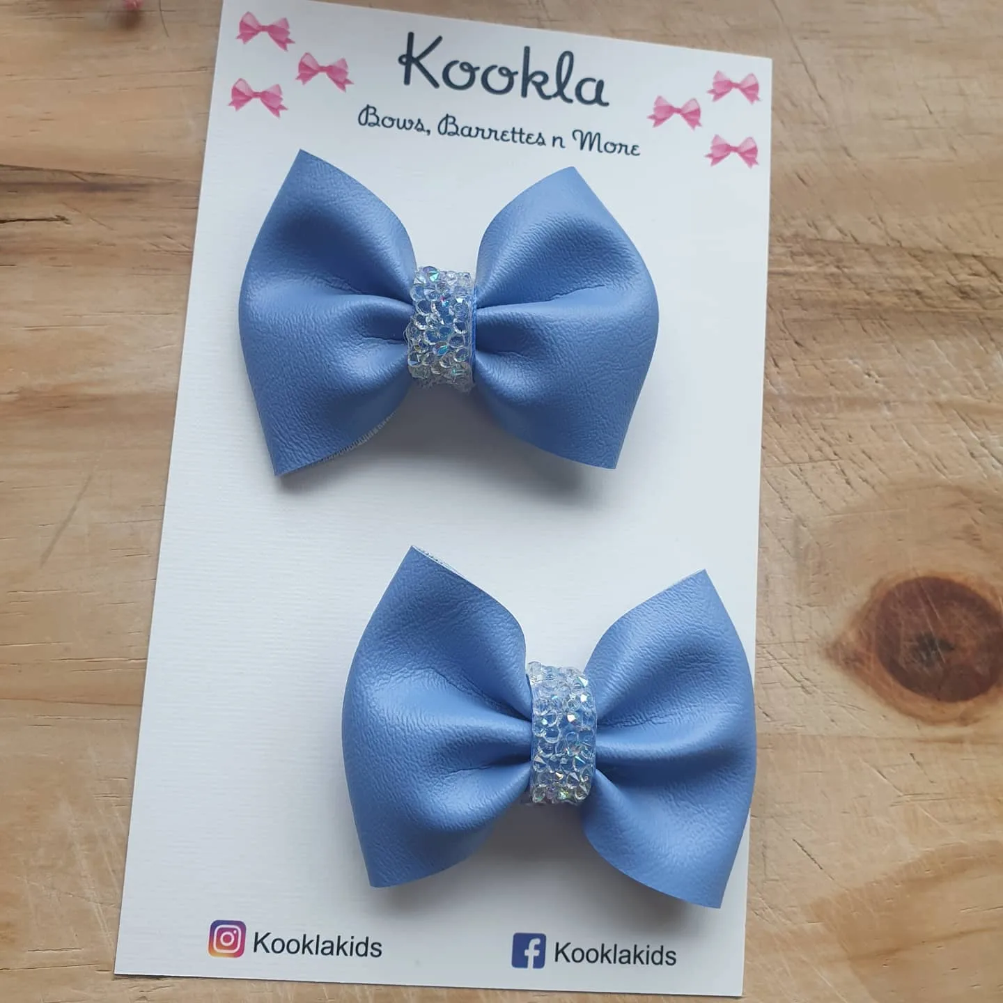 Patent Bow Rhinestone Band Clip (Pair) — English Blue