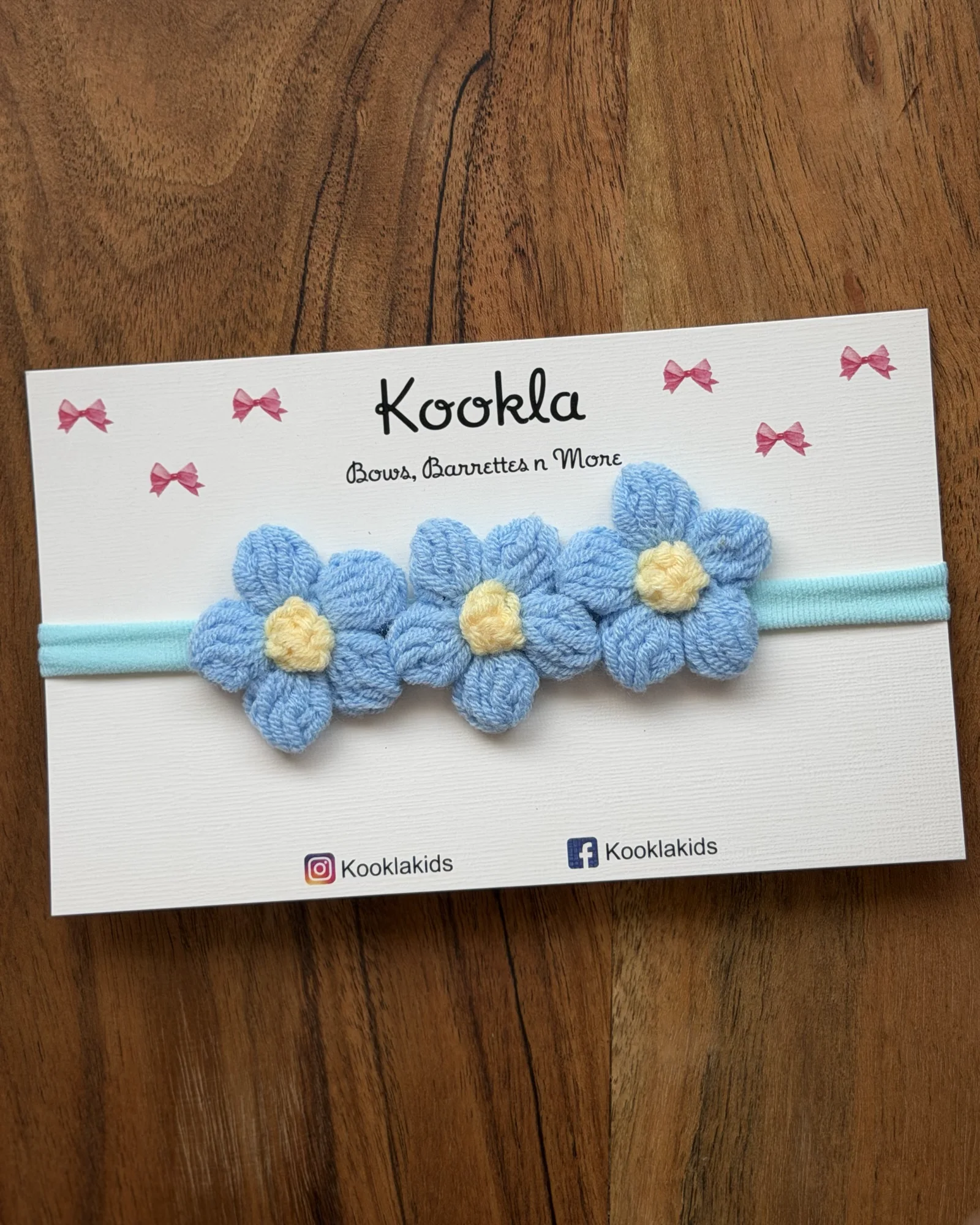 Crochet Three-Flower Headband — Blue / Yellow