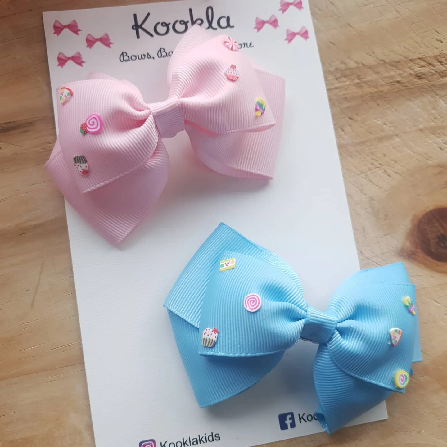 Grosgrain Boutique Bow Mini Bakery Clip (Pair) — Baby Pink / Sky Blue