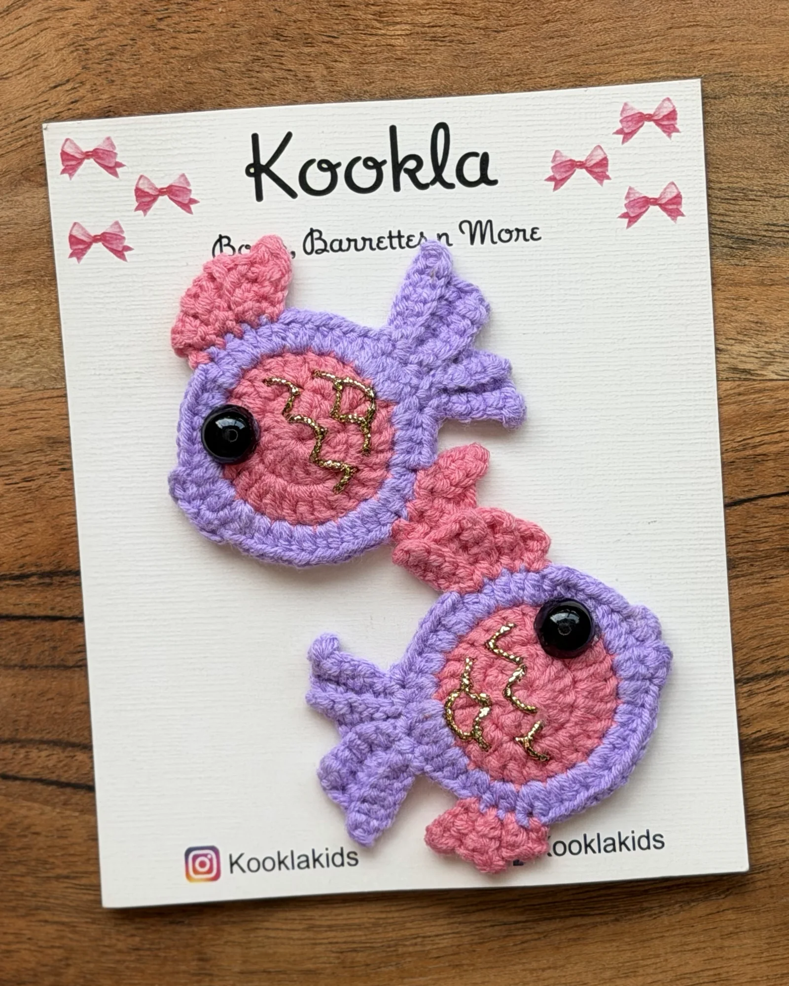 Crochet Fish Clips (Pair) — Pink / Lavender