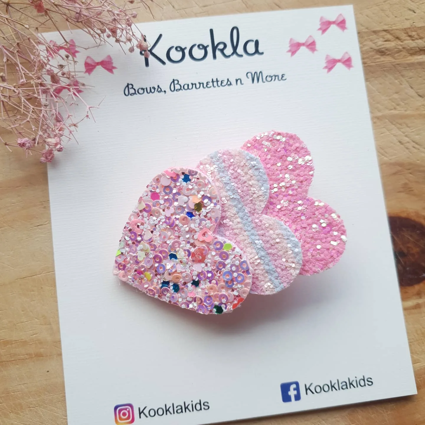 Chunky Glitter Overlapping Heart Clip (Set of 3) — Pink / White / Pink