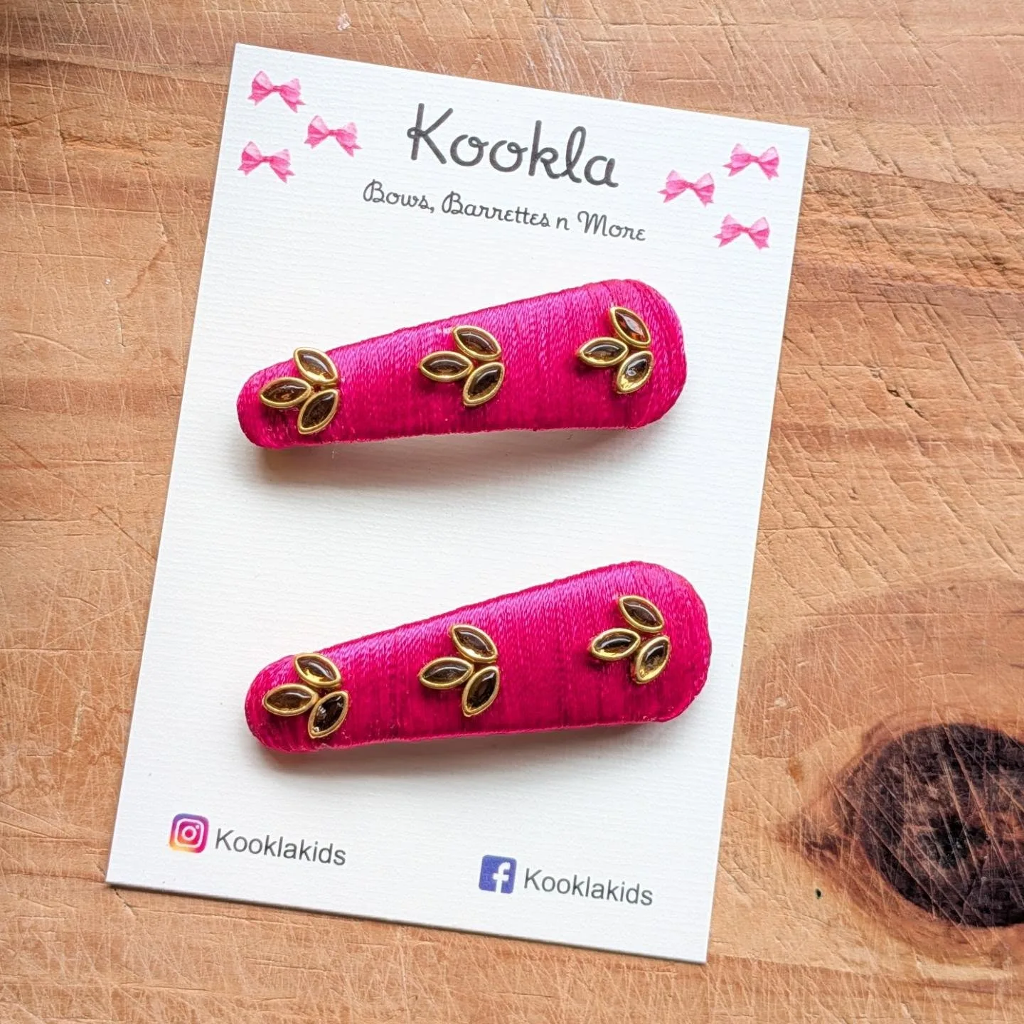 Festive Kundan Snap Clips (Pair) — Magenta Pink