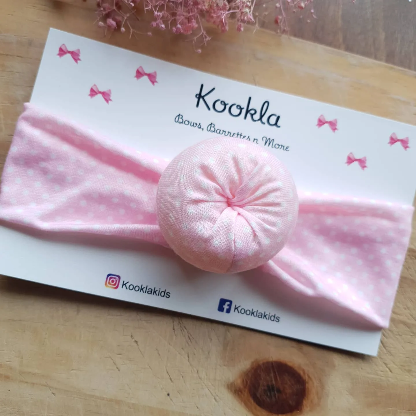 Donut Turban Headband — Pink with White Dots