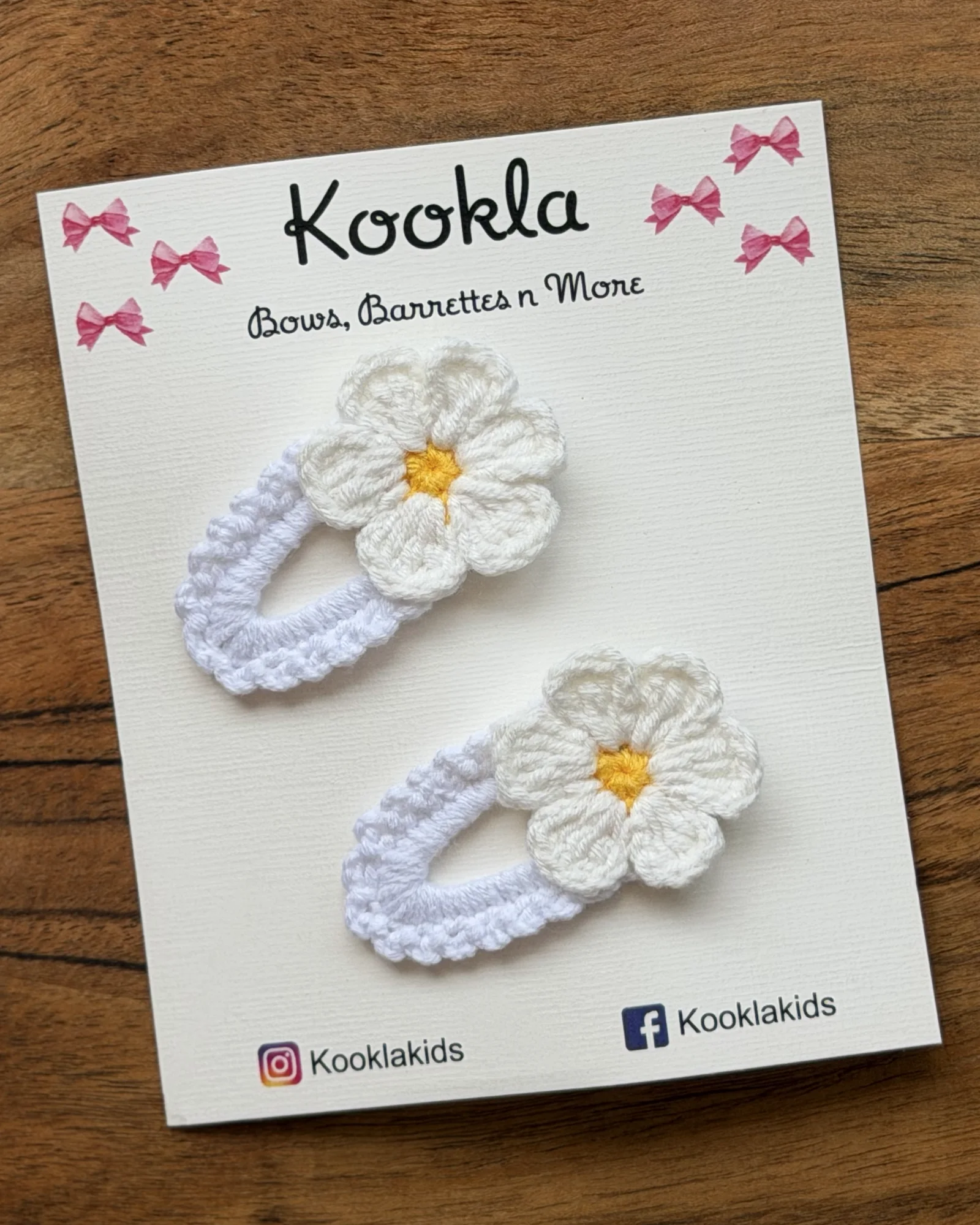 Crochet Daisy Snap Clips (Pair) — Lavender / White