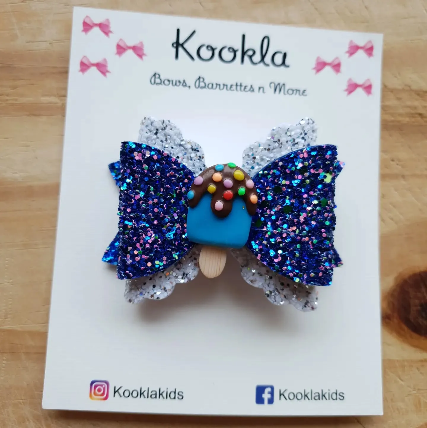 Chunky Glitter Bow Clay Popsicle Clip — Navy Blue