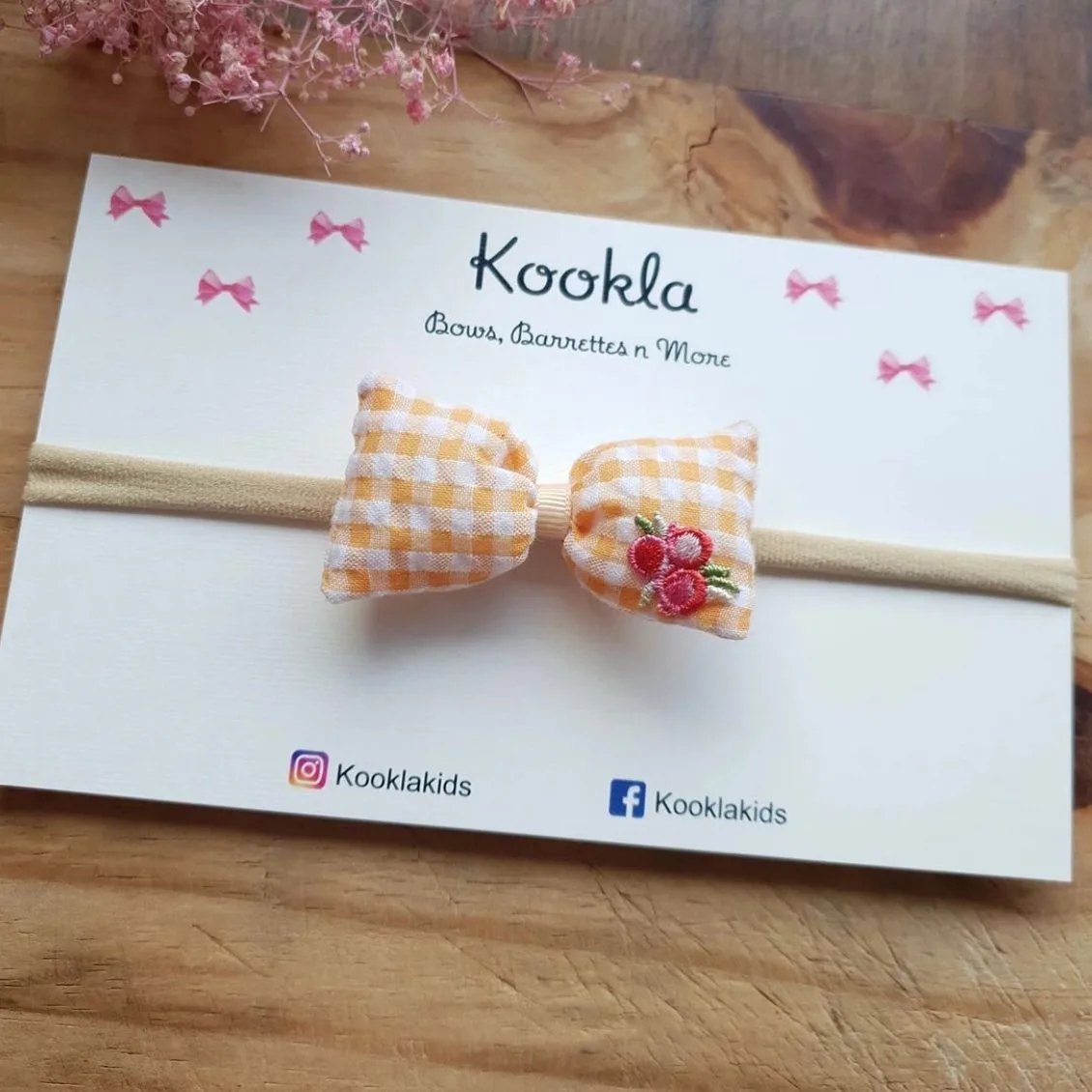 Puffy Gingham Bow Patch Headband — Orange Gingham