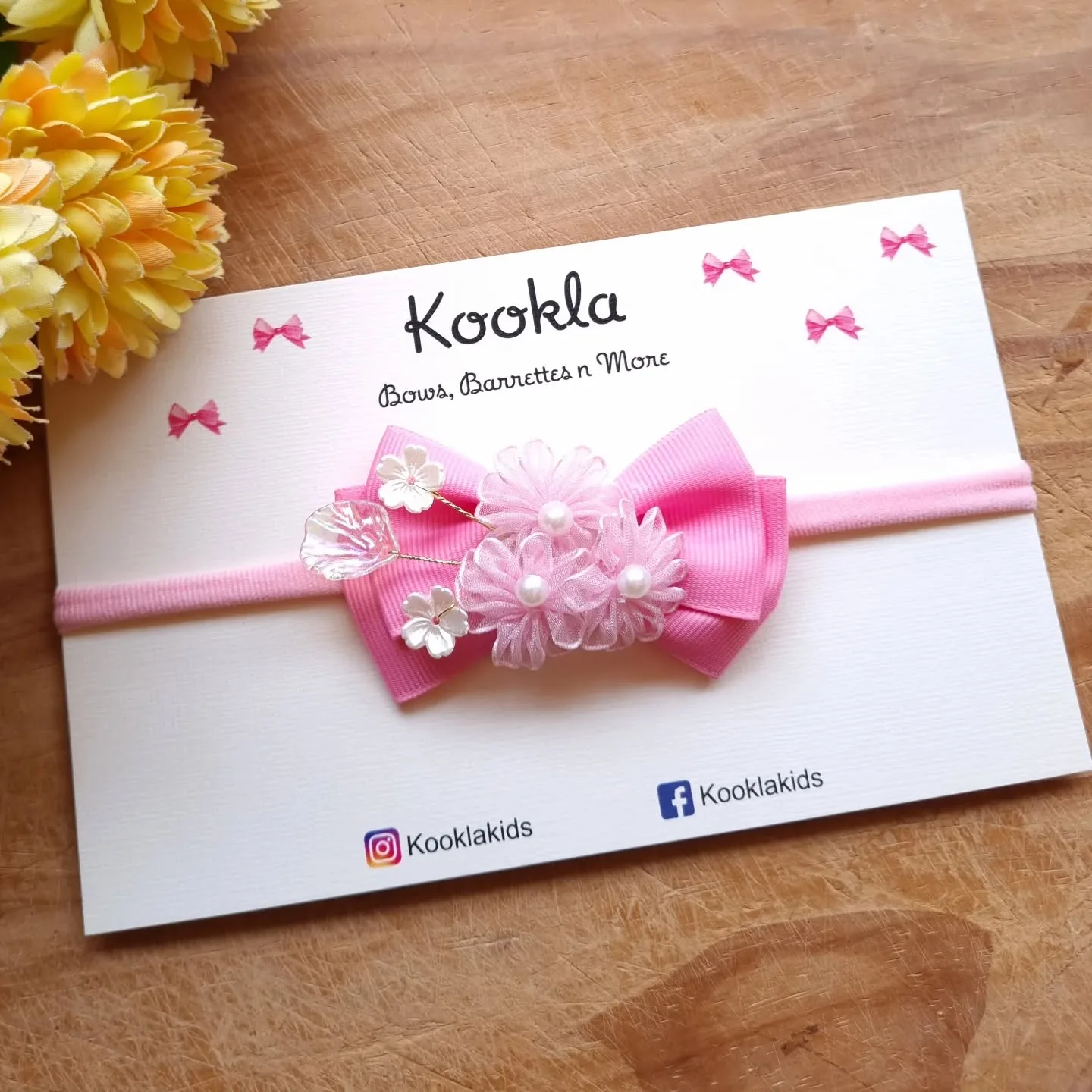 Organza Flower Bow Headband — Pink