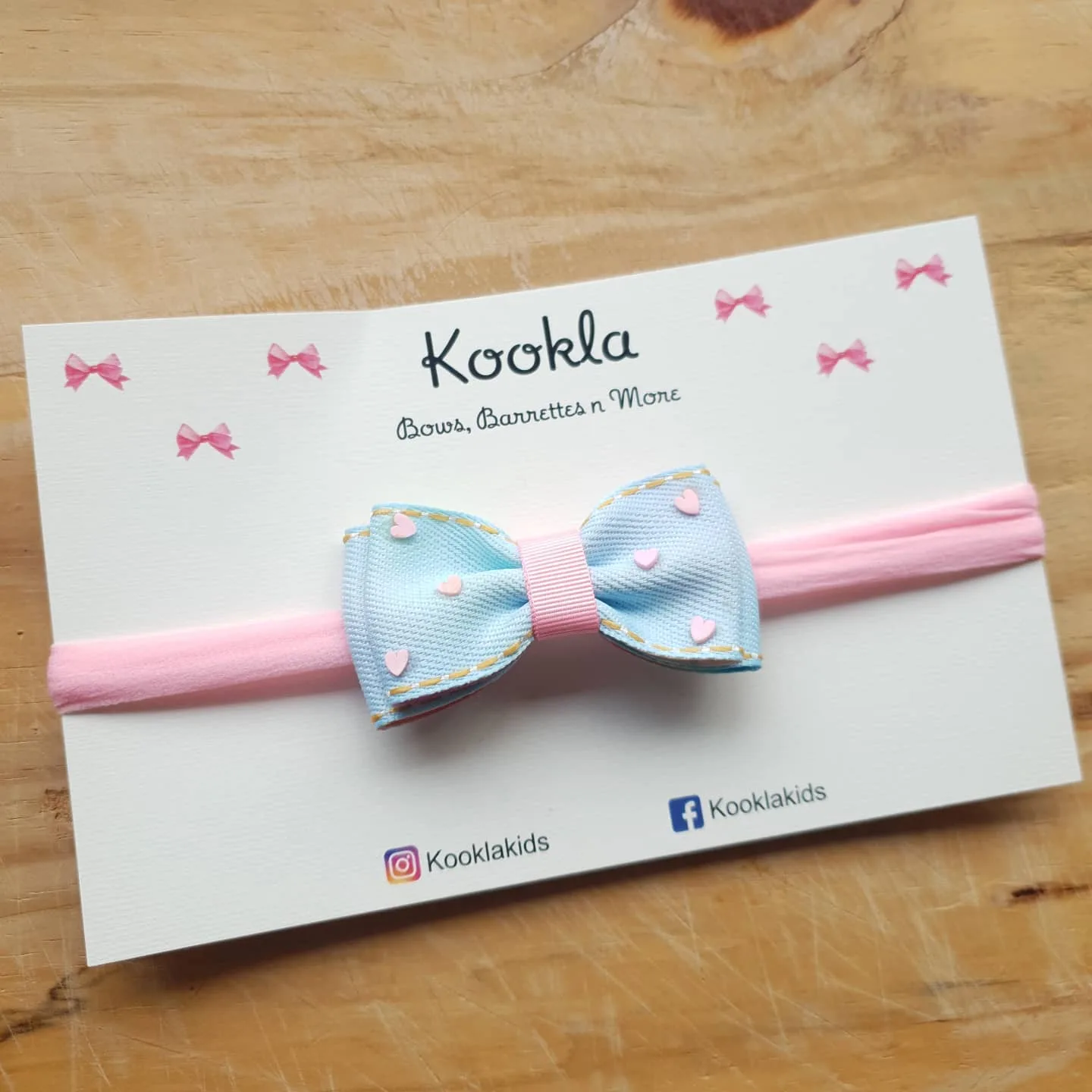 Pastel Grosgrain Bow Heart Sprinkles Headband — Baby Blue / Pink Band